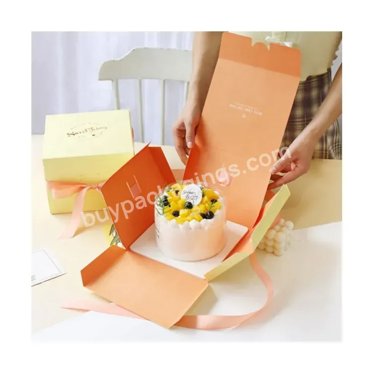 Sim-party Luxury Bakery Dessert Bag Ribbon Yellow Orange 6 Inch Mousse Boxes Surprise Cake Box
