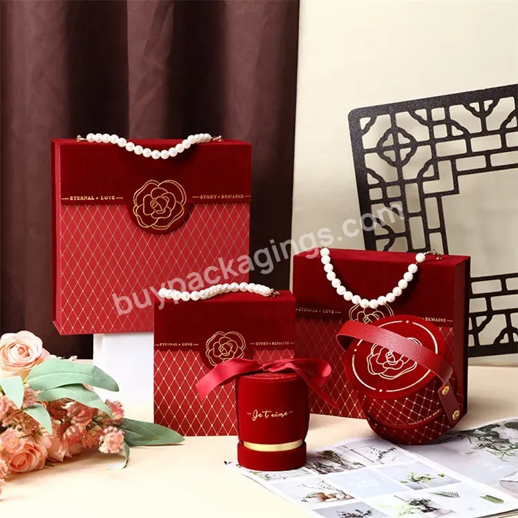 Sim-party Luxury Camellia Logo Candy Box Wedding Gift Packaging Ramadan Gift Boxes With Pearl Handle