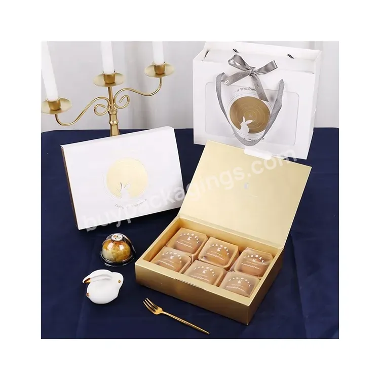 Sim-party Luxury Cookie Gift White Rabbit Egg Yolk Puff Drawer Boxes 6 Cardboard Mooncake Box