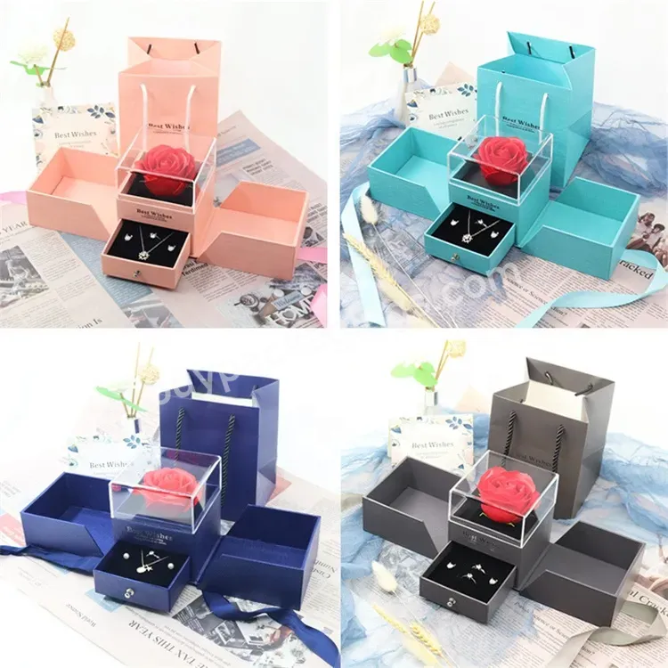 Sim-party Luxury Drawer Jewelry Packaging Wedding Valentine's Day Gift Box With Preserve Rose