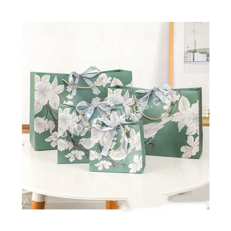 Sim-party Luxury Eco-friendly Flower Pattern Green Boutique Gift Bag Clothing Paper Shopping Bag