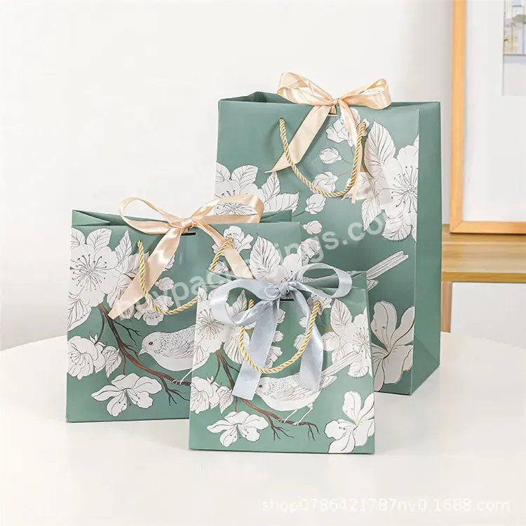 Sim-party Luxury Eco-friendly Flower Pattern Green Boutique Gift Bag Clothing Paper Shopping Bag