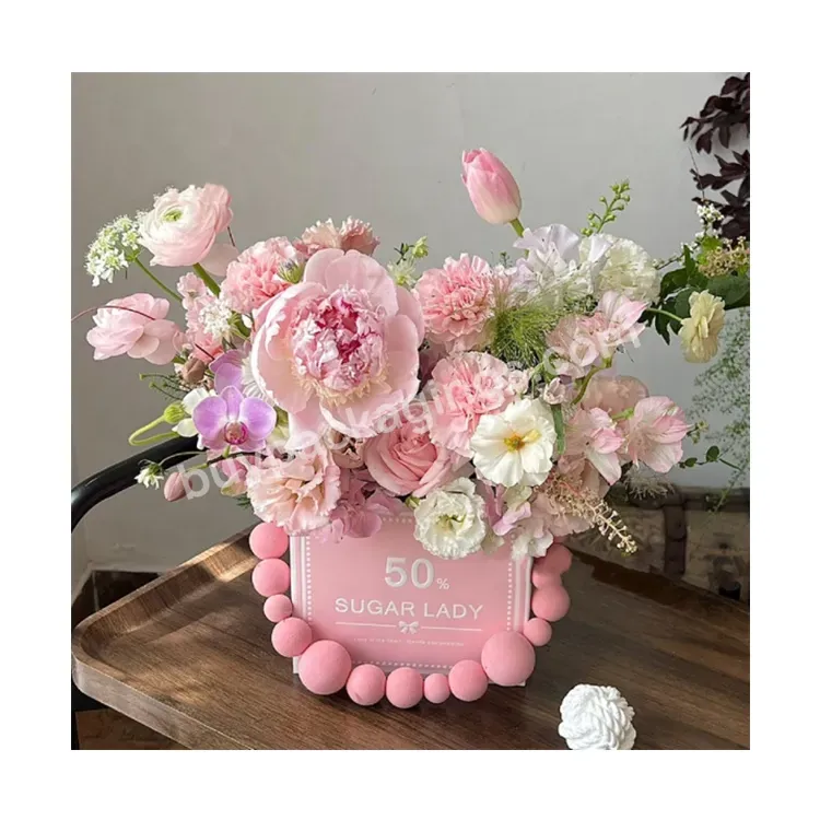 Sim-party Luxury Folded Gift Foam Ball Handle Bouquet Flower Box Square With Rose Boxes Flower Packaging