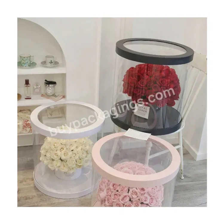 Sim-party Luxury Folding Plastic Rose Florist Large Transparent Bouquet Gift Bucket Flower Box Round