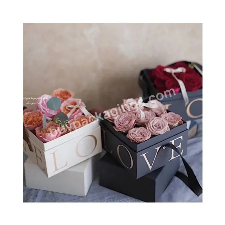 Sim-party Luxury Girls Handle Love Floral Arrangement Boxes Square Preserved Rose Flower Gift Packaging Box