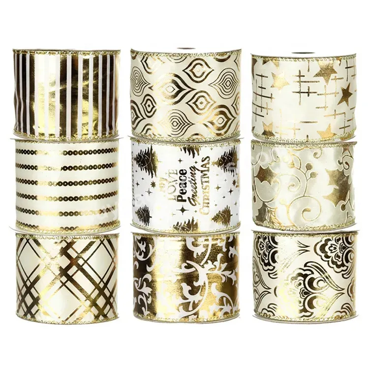 Sim-party Luxury Gold Foil Hot Stamping 6.3cm Festival Grosgrain Satin Christmas Xmas Gift Ribbons