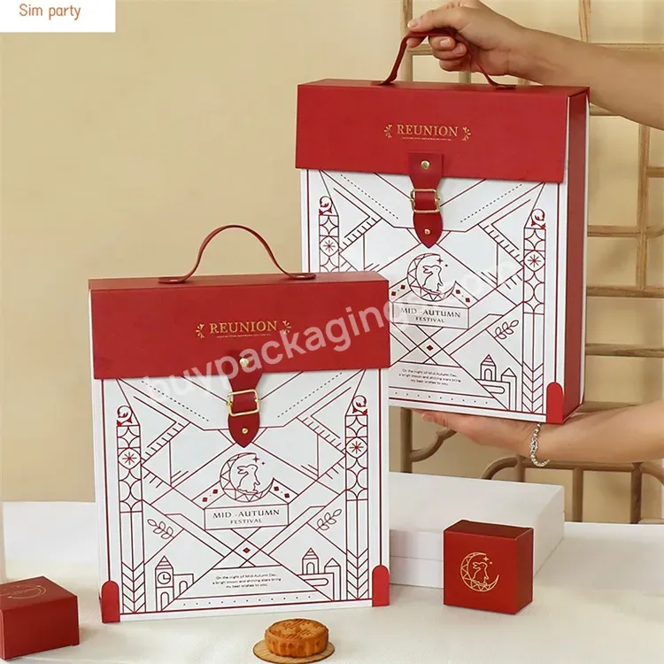 Sim-party Luxury Handle 50g 100g Bakery Red 6 8 Pastry Food Hard Boxes Mooncake Gift Box Handicraft