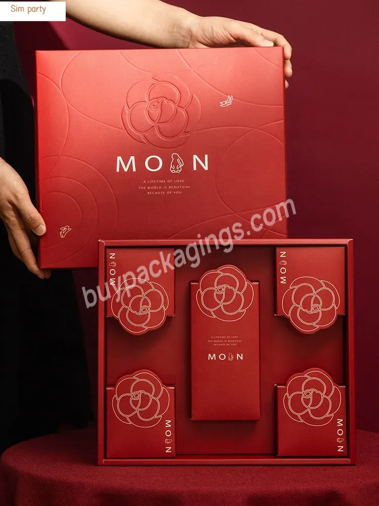 Sim-party Luxury Mid-autumn Food Pastry Gift Handle 6 8 Pcs Egg Yolk Puff Boxes Bag Red Mooncake Box