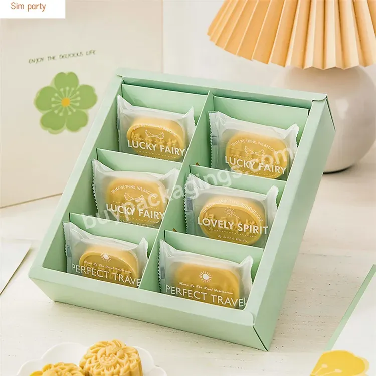 Sim-party Luxury Paper Pastry Green Flower Printed 6 Pineapple Cake Gift Box Cookie Boxes For Sale