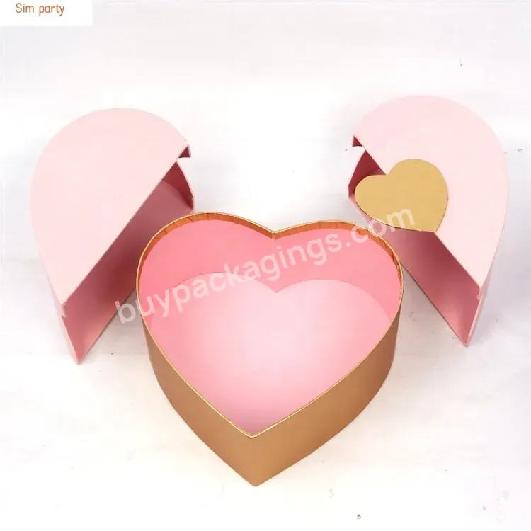Sim-party Luxury Pink Gold Soap 2 Doors Rose Gift 3 Pcs Box Cardboard Boxes For Flowers Heart