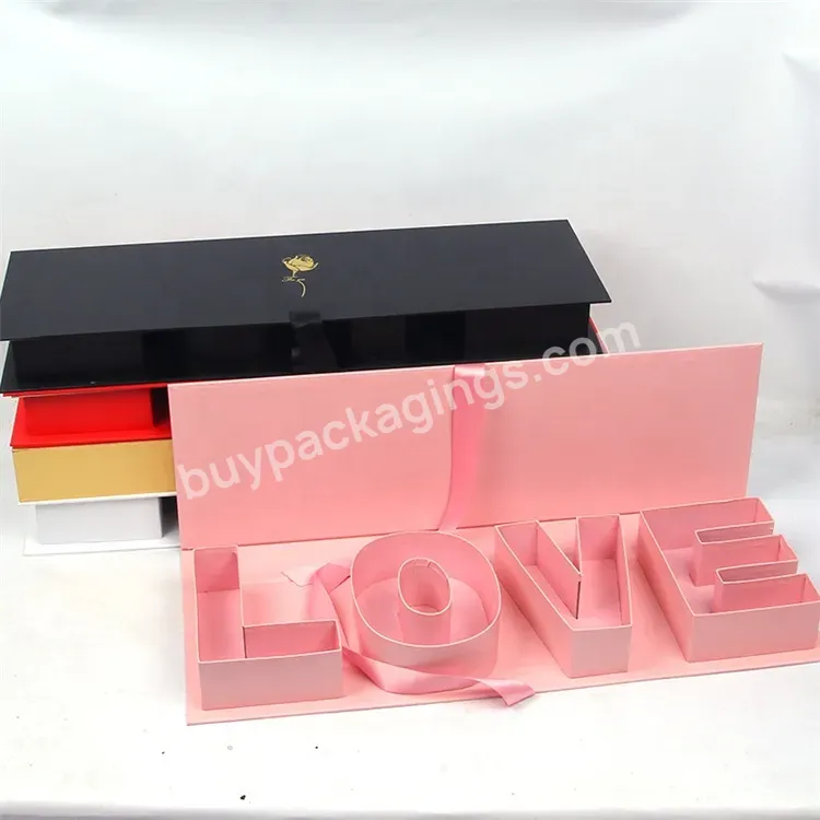 Sim-party Luxury Pink Mom Bouquet Ribbon Rose Boxes Flower Packaging Gift Box I Love You Design