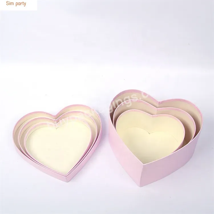 Sim-party Luxury Pure Color Heart Shaped Rose 3 Boxes Flower Bouquet Packaging Gift Box Wholesale 2023