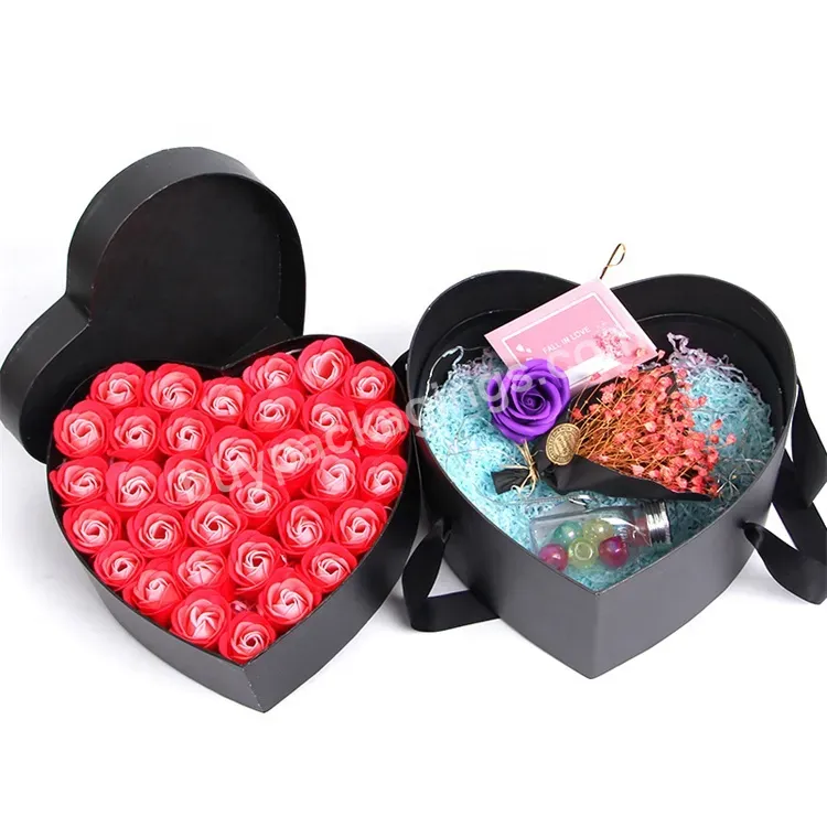 Sim-party Luxury Ribbon 2 Tier Black Rose Packaging Heart Shape Flower Gift Boxes With Rose Soap Box - Buy Heart Shape Flower Gift Boxes With Rose Soap Box,2 Tier Black Rose Packaging,Luxury Preserved Flower With Ribbon.