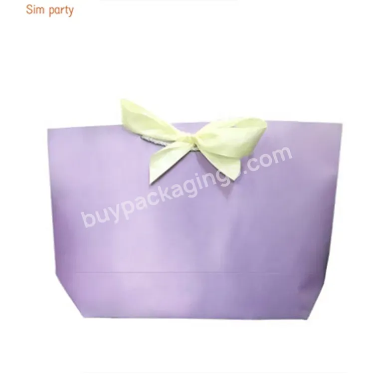 Sim-party Luxury Ribbon Bow Bakery Candy Boutique Clothing Bridesmaid Gift Bag Cosmetic Paper Bags