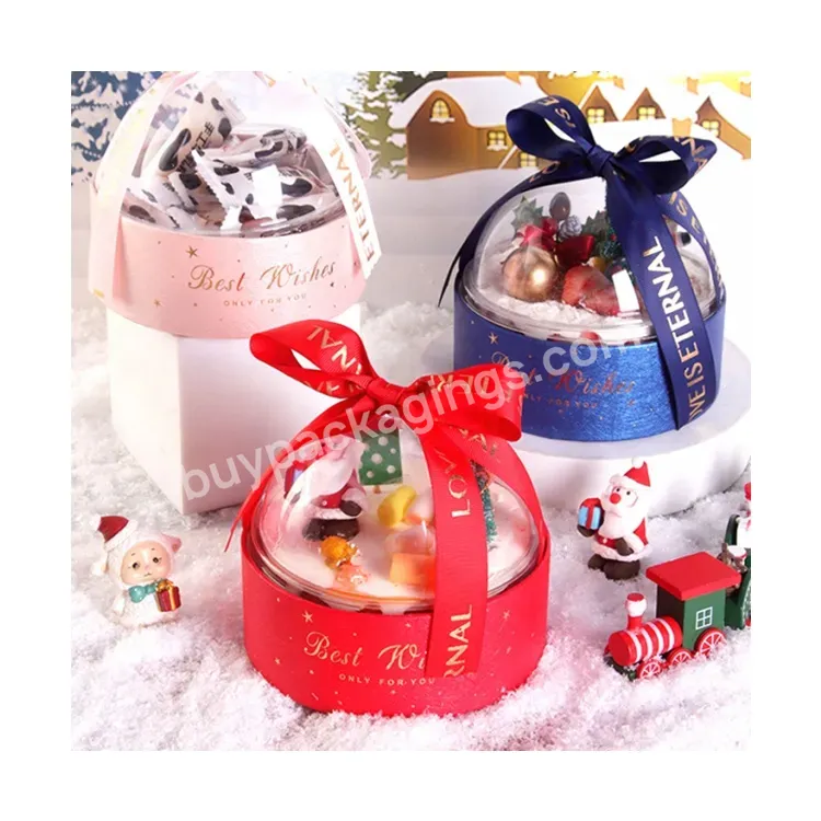 Sim-party Luxury Ribbon Decorated Bakery Dessert Pink Round Mousse Ball Transparent Gift Cake Box