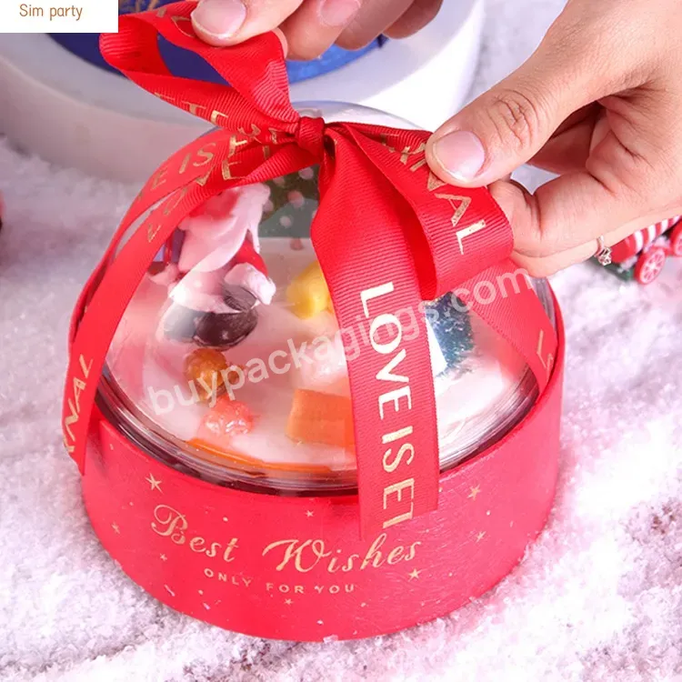 Sim-party Luxury Ribbon Decorated Bakery Dessert Pink Round Mousse Ball Transparent Gift Cake Box