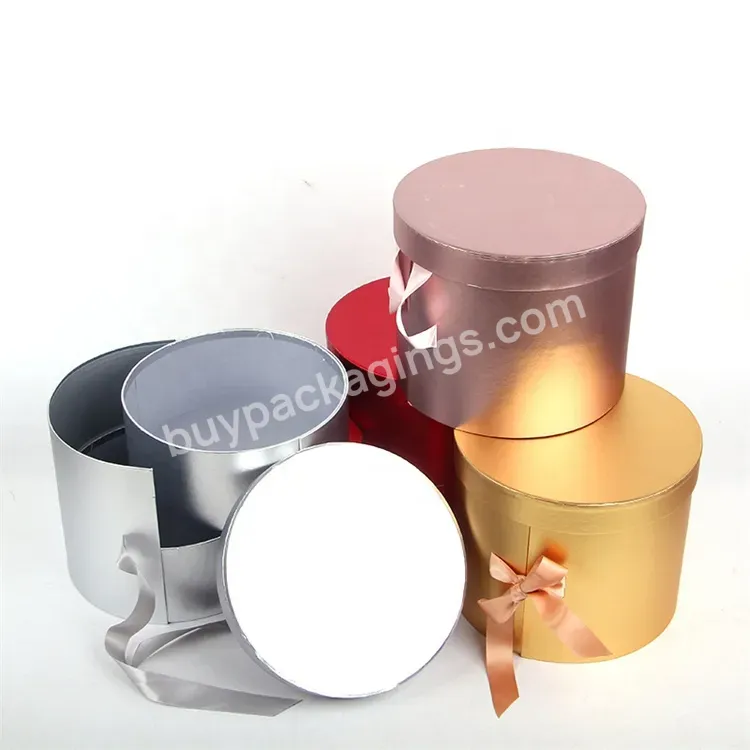 Sim-party Luxury Round Rotating Ribbon Sweet Boxes Flowers Bouquet Gift Box Flower Gift 24k Gold Rose
