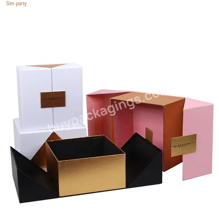 Sim-party Luxury Sweet Gold Two Doors Rose 2 Boxes Square Flower Paper Gift Packaging Box Wholesale