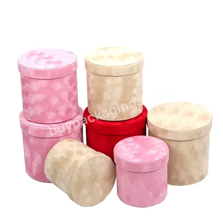 Sim-party Luxury Valentine Gift Bouquet 3pcs Bucket Packaging Box Round Velvet Flower Boxes For Roses