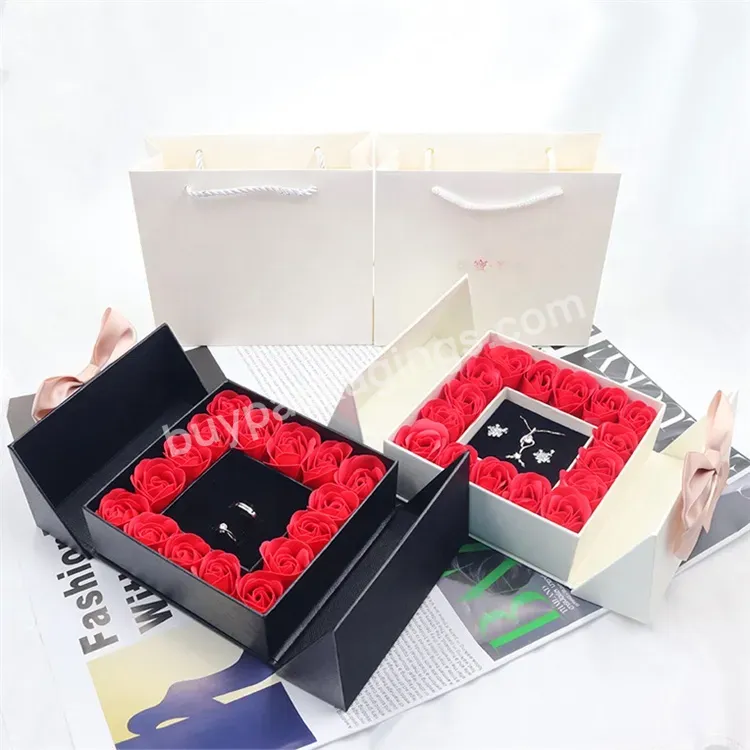 Sim-party Luxury Valentine Gift Box Everlasting Flower Rose Box 2 Door Magnetic Jewelry Box