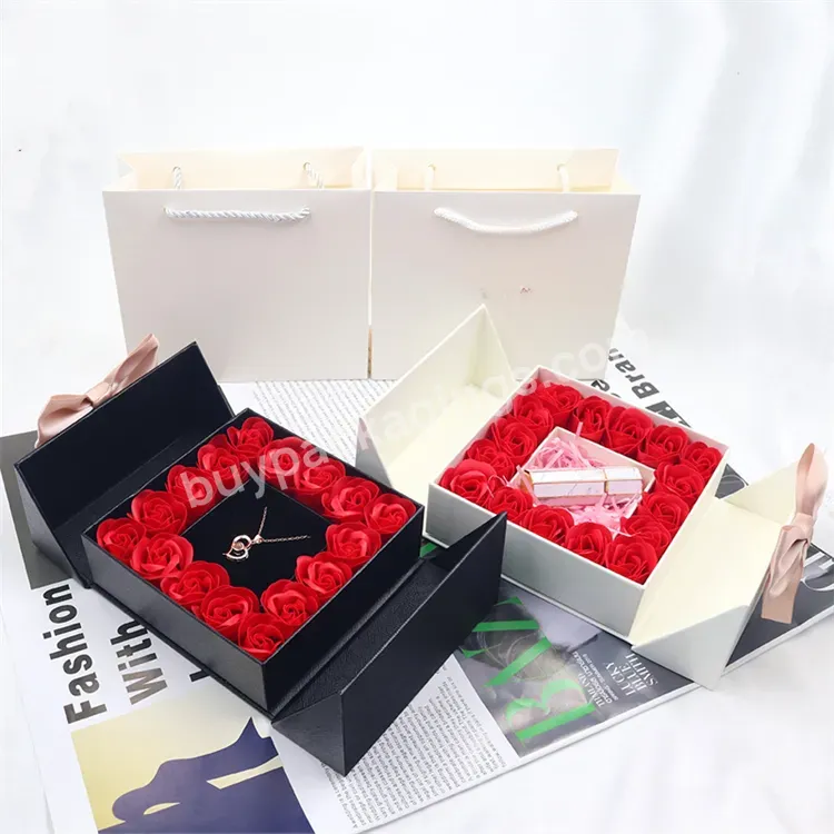 Sim-party Luxury Valentine Gift Box Everlasting Flower Rose Box 2 Door Magnetic Jewelry Box
