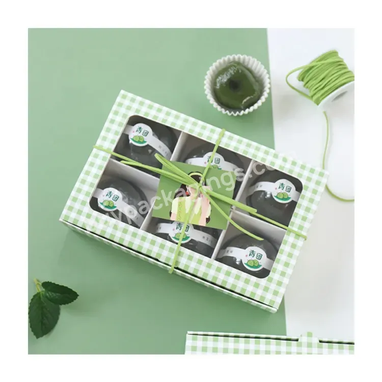 Sim-party Luxury Window Sweet Green Rice Ball Grid 6 Egg Yolk Puff Boxes Moon Cake Paper Box