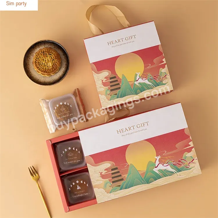 Sim-party Mid-autumn Paper Pastry Baking Handle 4 6 Egg Yolk Puff Luxury Gift Boxes Box Of Moon Cake