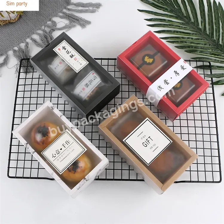 Sim-party Mini Pure Color Pastry Clear 80g Egg Yolk Puff Boxes 2 Mooncake Drawer Paper Box