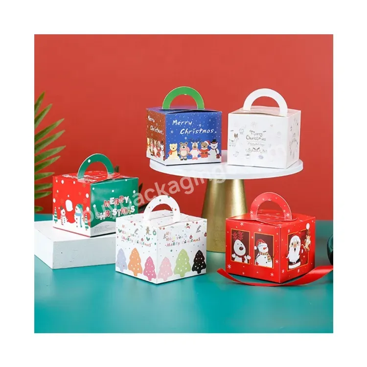 Sim-party Mini Red White Snowman Bakery Handle Paper Apple Biscuit Boxes Christmas Cake Box