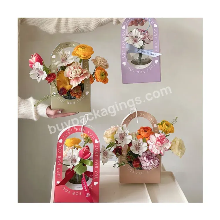 Sim-party Mini Silver Foldable Girls Gift Handle Paper Bouquet Arrangements Box Wholesale Flower Boxes