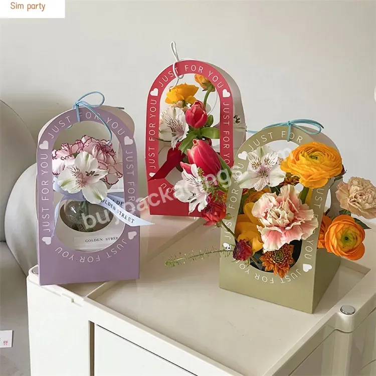 Sim-party Mini Silver Foldable Girls Gift Handle Paper Bouquet Arrangements Box Wholesale Flower Boxes