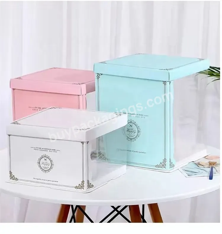 Sim-party New 6 8 10 12 Inch White Blue Tall Baking Square Gift Pastry Box Clear Side Fancy Cake Boxes