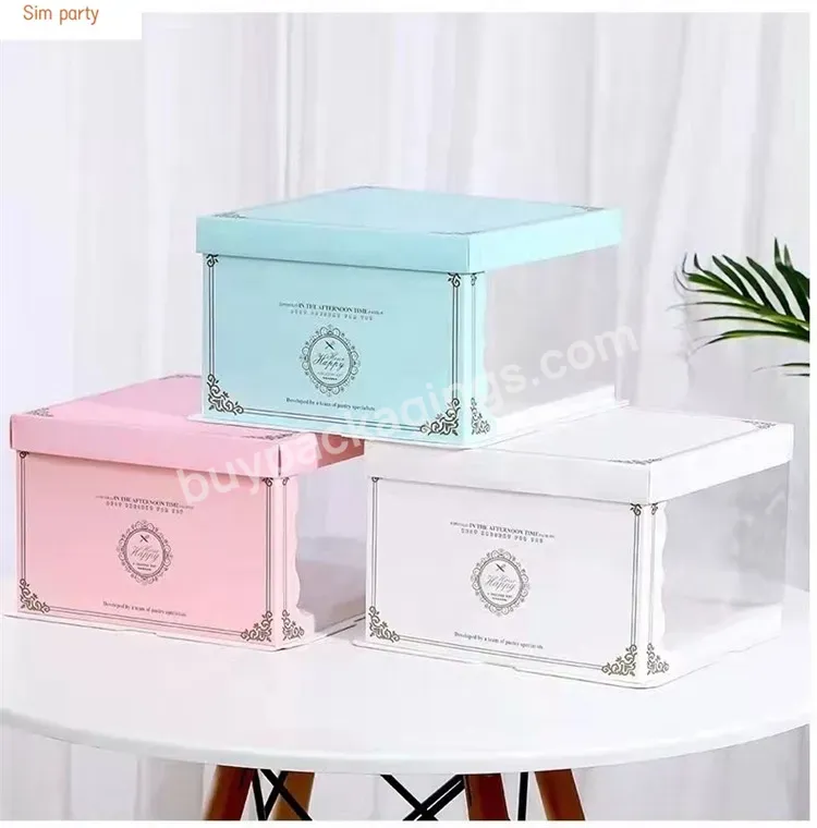 Sim-party New 6 8 10 12 Inch White Blue Tall Baking Square Gift Pastry Box Clear Side Fancy Cake Boxes