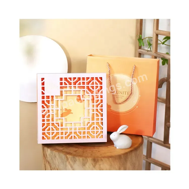 Sim-party New Cookie Bakery Orange Mid-autumn Paper Gift Boxes 1pcs 500g Large Mooncake Box With Bag