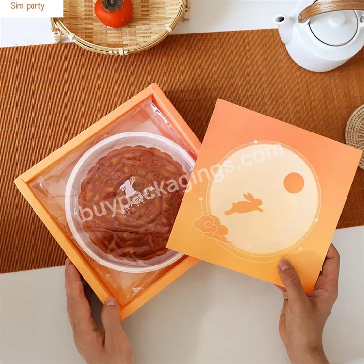 Sim-party New Cookie Bakery Orange Mid-autumn Paper Gift Boxes 1pcs 500g Large Mooncake Box With Bag