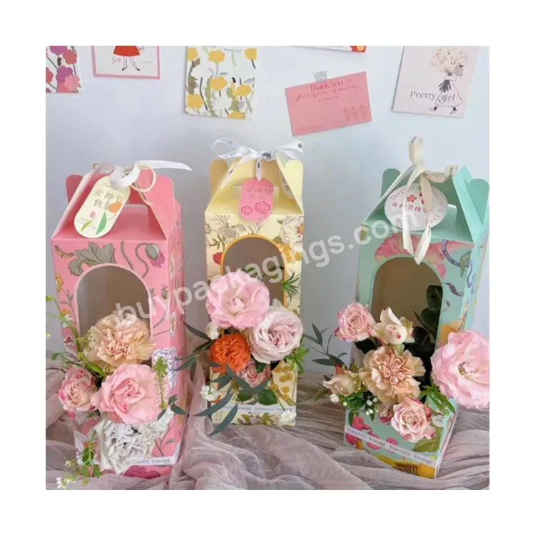 Sim-party New Luxury Folding Window Florist Handle Pink Retro Bouquet Gift Boxes Flower Box Paper