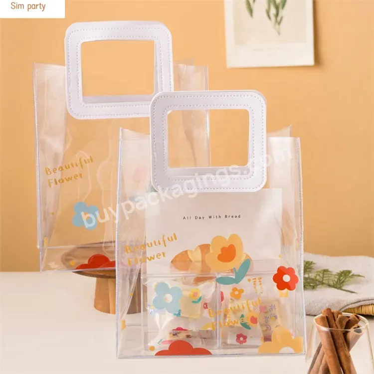 Sim-party New Waterproof Valentine Gift Handle Transparent Pvc Food Bag Plastic Bags For Cookie