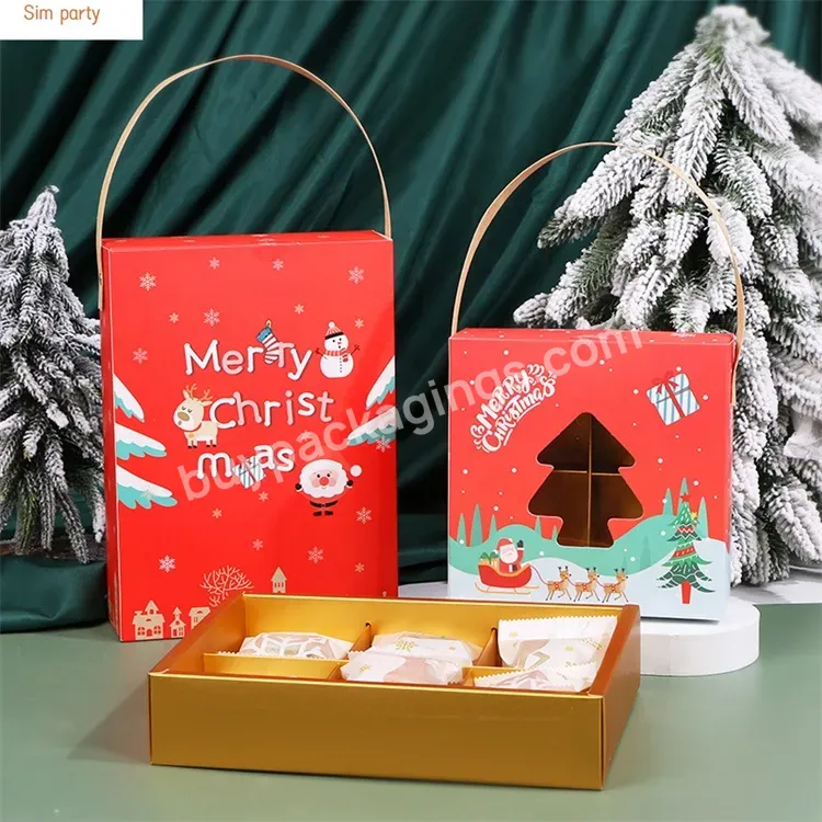 Sim-party New Window Bakery Handle Paper 4 6 Egg Yolk Puff Gift Boxes Christmas Biscuit Moon Cake Box