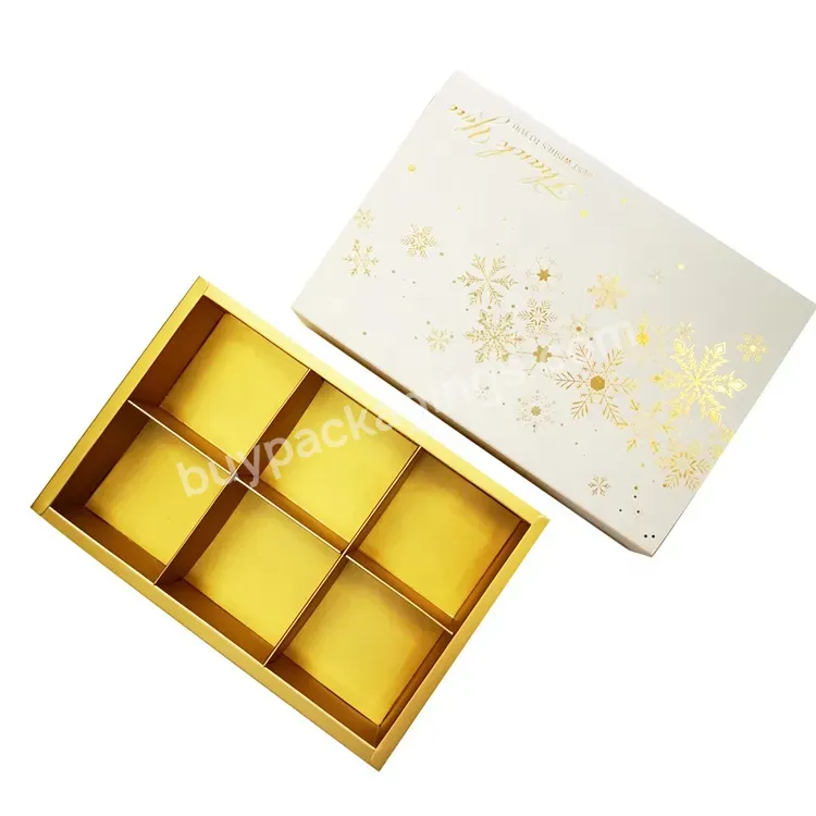 Sim-party New Year Snow Candy White Gold Stamping 6 Divides Cookie Gift Boxes Ready Make Mooncake Box