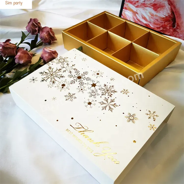 Sim-party New Year Snow Candy White Gold Stamping 6 Divides Cookie Gift Boxes Ready Make Mooncake Box