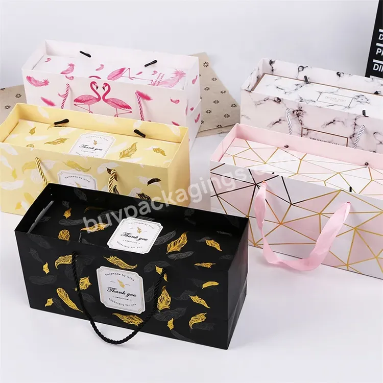 Sim-party Newest Gold Stamping Food Colorful Egg Yolk Puff Bags Luxury Handle Paper Mooncake Bag