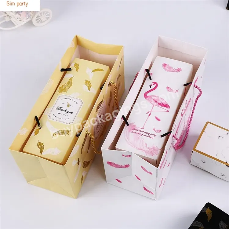 Sim-party Newest Gold Stamping Food Colorful Egg Yolk Puff Bags Luxury Handle Paper Mooncake Bag