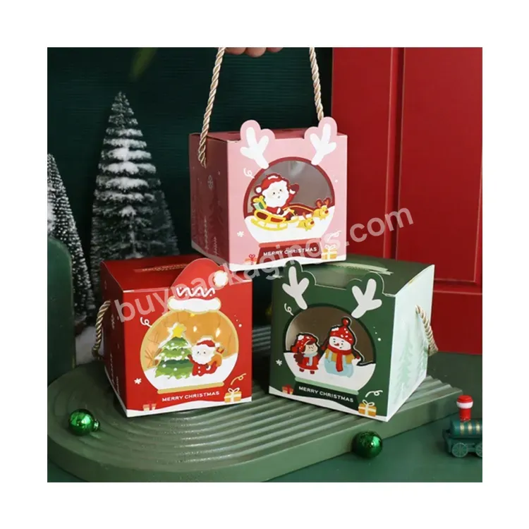 Sim-party Newest Kids Snack Paper Sugar Biscuit Gift Boxes Handle Christmas Apple Box With Window