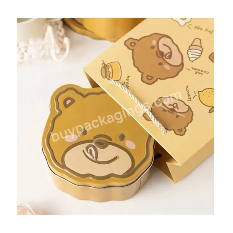 Sim-party Nice Kids Cute Biscuit Food Brown Bear Shaped Candy Iron Gift Boxes Metal Cookie Jar Box