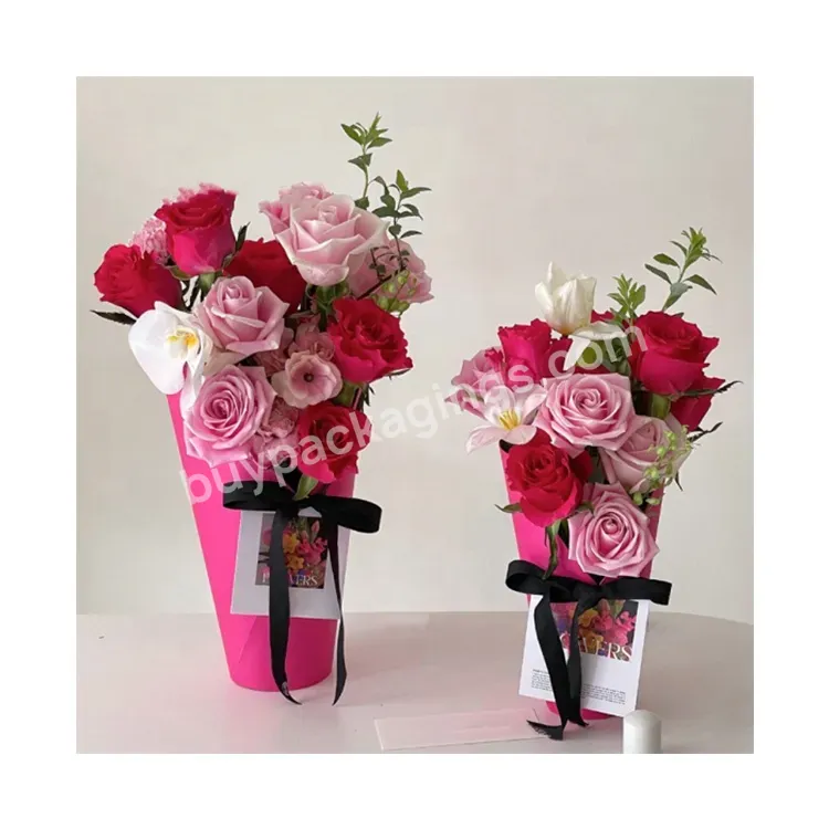 Sim-party Nice Pink Kraft Florist Rose Hug Bucket For Bouquet Gift Packaging Cardboard Flower Box