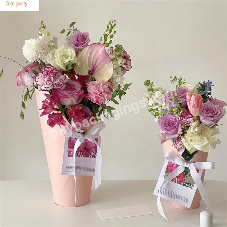 Sim-party Nice Pink Kraft Florist Rose Hug Bucket For Bouquet Gift Packaging Cardboard Flower Box