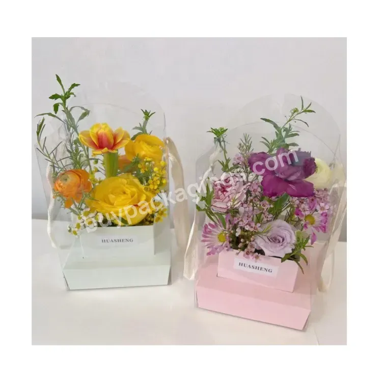 Sim-party Nice Pink Square Girl Florist Handle Pvc Foldable Bouquet Gift Boxes Transparent Flower Box