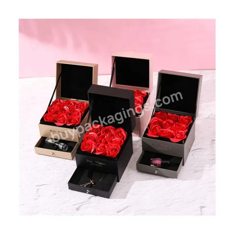 Sim-party Nice Preserved Flowers Luxury Wooden Jewelry Boxes Rose Flower Packaging Gift Box With Drawer