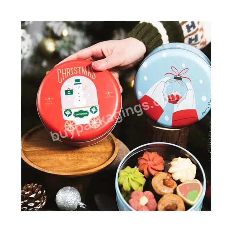 Sim-party Nice Snack Storage Round Sweet Metal Boxes Christmas Tin Box For Gift Candy Cookie Package