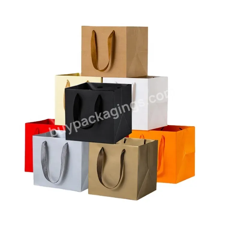 Sim-party Oem Customized Logo White Cardboard Paper Bag Square Bottom Cake Flower Paper Bag